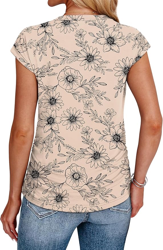 Sampeel Womens Summer Tops Trendy 2026 Ruched Cap Short Sleeve Tshirts Shirts Crew Neck T Shirts Fashion - Image 5
