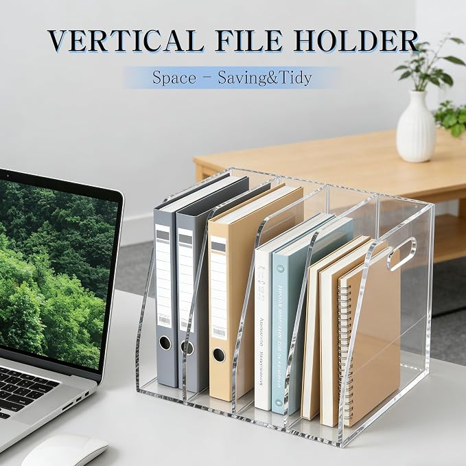 4-Tier Clear Acrylic File Holder, Vertical Document Organizer for Magazines, Binders, Notebooks & Envelopes - Multi-Purpose Desk Storage for Home Office（B5,4 Sections） - Image 6
