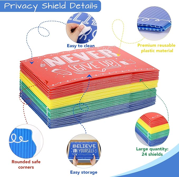 24-Pcs Desk Dividers for Students, Durable Plastic Study Dividers, 4-Colors | Waterproof, Easy-to-Clean Plastic, Freestanding, Fold-Flat Privacy Folders for Classroom, Exam, Library, Office and School - Image 3