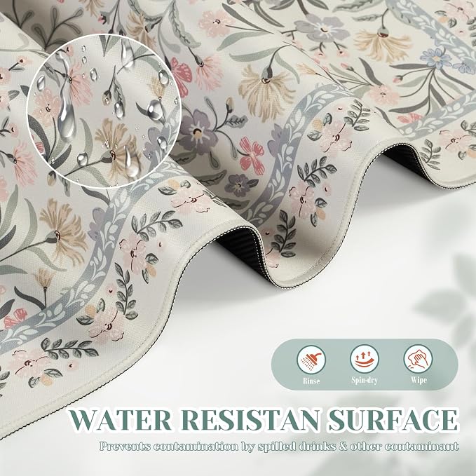 iCasso Aesthetic Mouse pad,23.6x13.7 Desk Pad Mat, Gray Floral | Desk Matt for Desktop, Anti-Slip Mousepad with Stitched Edges for Laptop Computer Keyboard - Image 5