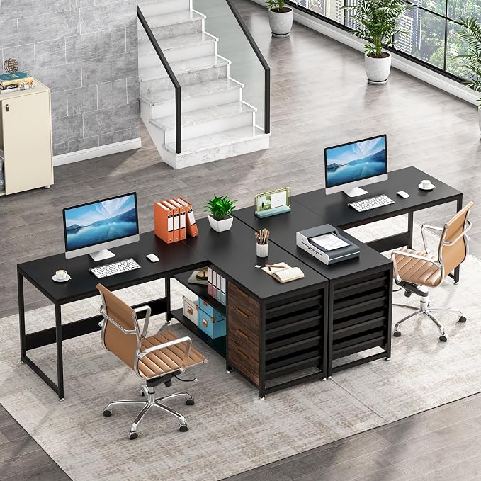 Tribesigns L Shaped Computer Desk with Storage Drawers, 59 inch Corner Desk with Shelves, Reversible L-Shaped Office Desk Study Writing Table Workstation for Home Office, Black - Image 4