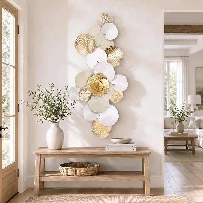 Axioglo 67" Large Wall Decor 3D Lotus Leaf Metal Wall Art for Living Room | 67" x31" metal wall decor with layered metal texture, mounting hardware, two-way display - Image 4