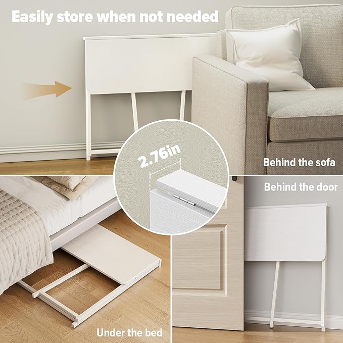 WOHOMO Folding Desk, 39.4" Foldable Computer Table for Small Spaces, White | Easy Assembly and Fold, Sturdy Home office desks for Study Bedroom Dorm Space Saving Writing Work Apartment - Image 4