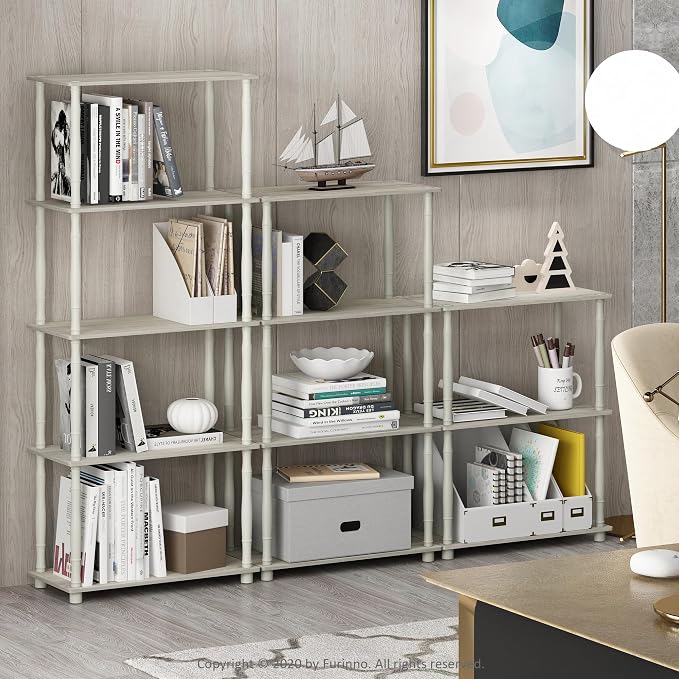 Furinno Turn-N-Tube 5-Tier Multipurpose Shelf / Display Rack / Storage Shelf / Bookshelf, Classic Tubes, Sonoma Oak/White - Image 2