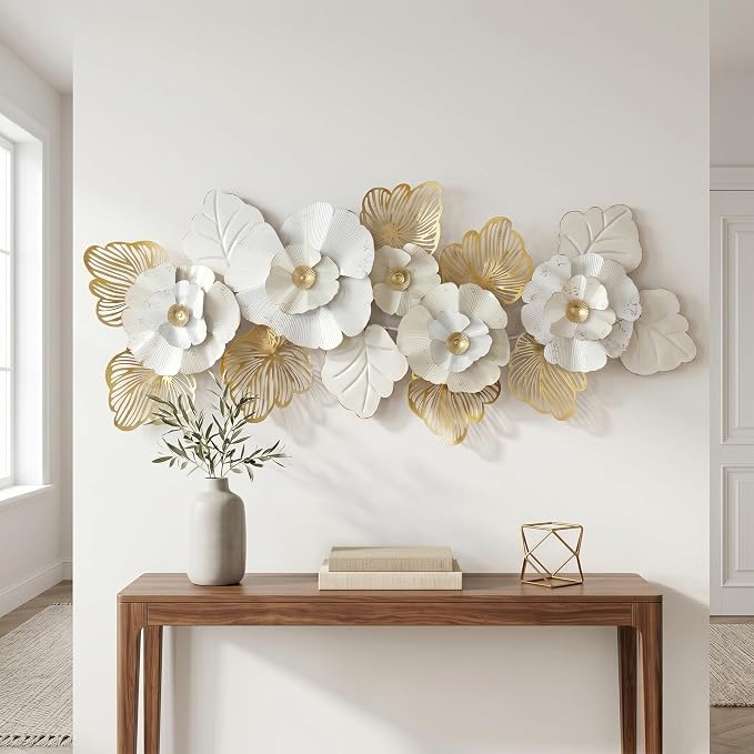 Axioglo 59" Large Wall Decor,3D Floral Metal Wall Art for Living Room | 59" x 27" metal wall decor with layered metal texture, mounting hardware, two-way display - Image 8