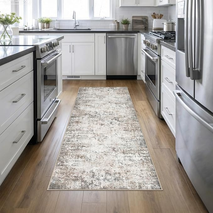 Washable Area Rug 3x8 Entryway Rug: Washable Modern Abstract Soft Thin Rug Indoor Floor No Slip Stain Resistant Carpet for Bedroom Dining Room Farmhouse Nursery Home Office - Brown Grey by FXRHLP