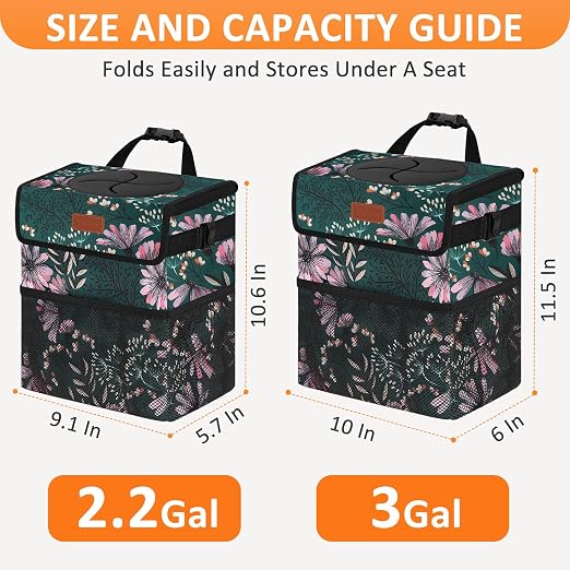 Vankor Car Trash Can for Car Cute, Bag Bin Hanging Waterproof Automotive Garbage Cans Leak Proof Vehicle Trash Can Navy Floral - Image 7
