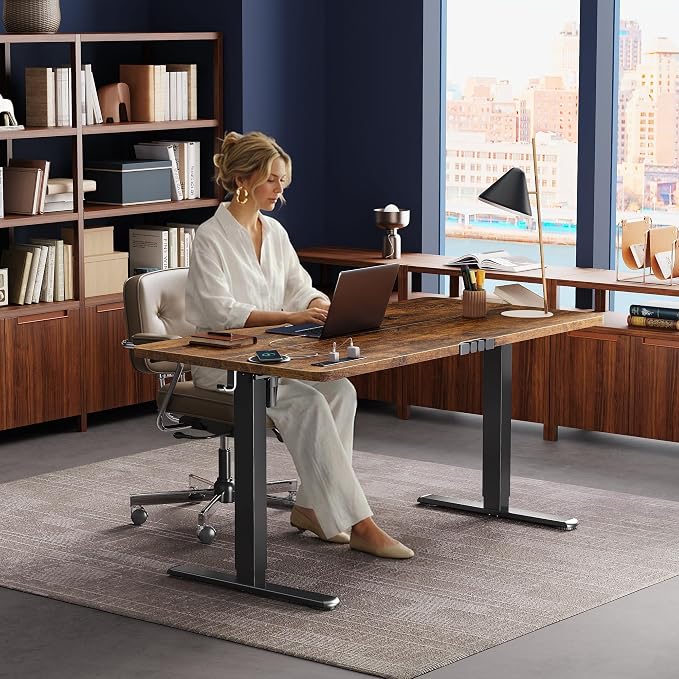 Huuger Electric Standing Desk with Power Outlets and USB-C Port, 55 X 24 Inch Height Adjustable Desk, Sit Stand Desk for Home Office, Computer & Gaming Desk with 4 Presets, Rustic Brown - Image 8