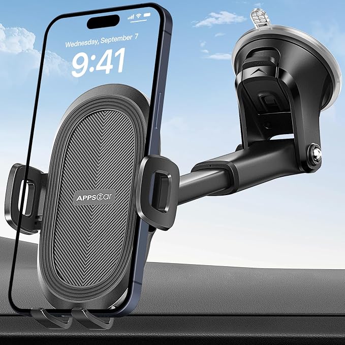 APPS2Car Car Phone Mount with Suction Cup, Universal Windshield Dashboard Holder with Sticky Gel Pad, Compatible with iPhone 17/16/15/14/13, Samsung, Most Smartphones by APPS2Car