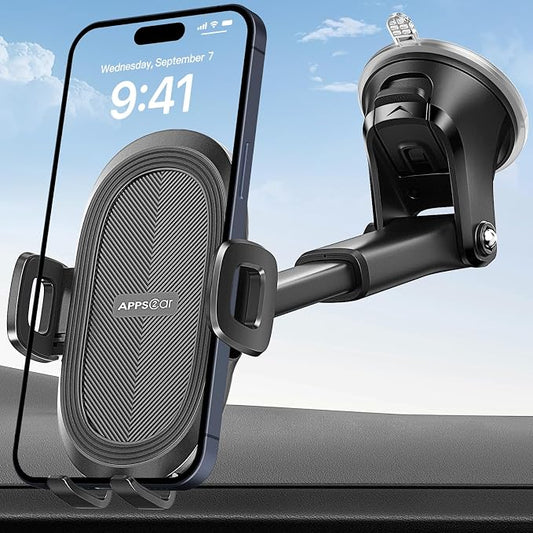 APPS2Car Car Phone Mount with Suction Cup, Universal Windshield Dashboard Holder with Sticky Gel Pad, Compatible with iPhone 17/16/15/14/13, Samsung, Most Smartphones by APPS2Car