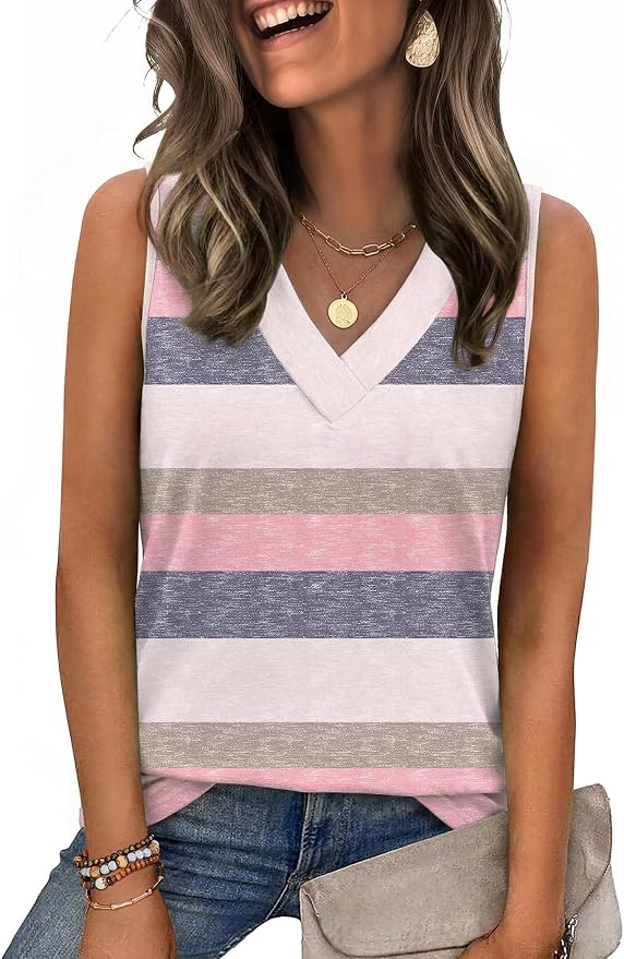 Zeagoo Tank Top for Women V Neck Loose Fit Sleeveless Summer Tops Business Casual Outfits Dressy Blouses Shirts by Zeagoo