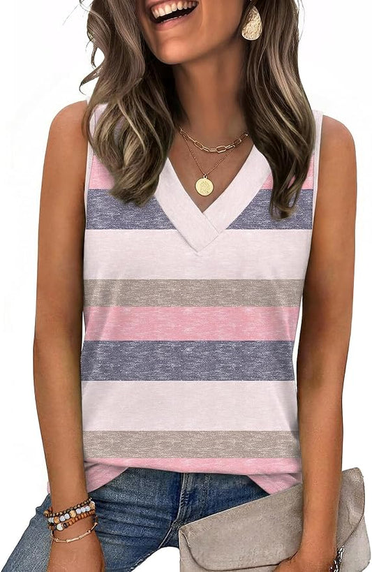 Zeagoo Tank Top for Women V Neck Loose Fit Sleeveless Summer Tops Business Casual Outfits Dressy Blouses Shirts by Zeagoo