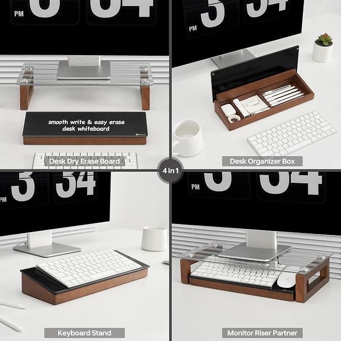 Desktop Black Glass Dry Erase Board with Wood Organizers for Small Office Supplies, Desk Whiteboard with Drawer for Home Office Cubicle, Accessories Included, Yeoux | Build With Soild Walnut Wood & Tempered Glass, Small Office Supplies Storage, For Hom... - Image 5