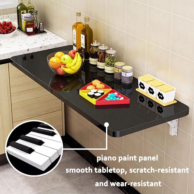 Laundry Folding Table,Wall Mounted Folding Table,Floating Wall Desk for Small Spaces,Functional Hanging Desk for Home Office Study Work Bench, Kitchen Dining(Black 39.4×19.7inch - Image 4