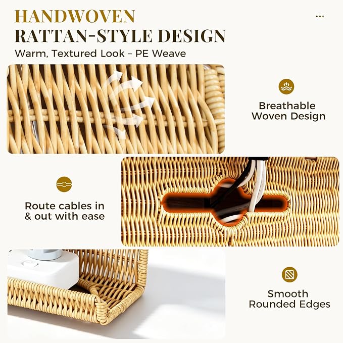 Handmade Rattan Under Desk Cable Management Tray 2 Pack, Natural | Easy Install with Adhesive or Screws, 33"Cord Organizer with 5M Cable Ties for Office Home, Effortless Wire Management - Image 6