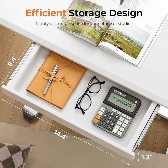 32" Mobile Desk with Drawer, Rolling Standing Desk on Wheels | Height Adjustable Desk with Cup Holder and Hooks, Portable Laptop Cart with Storage for Home Office, White - Image 2