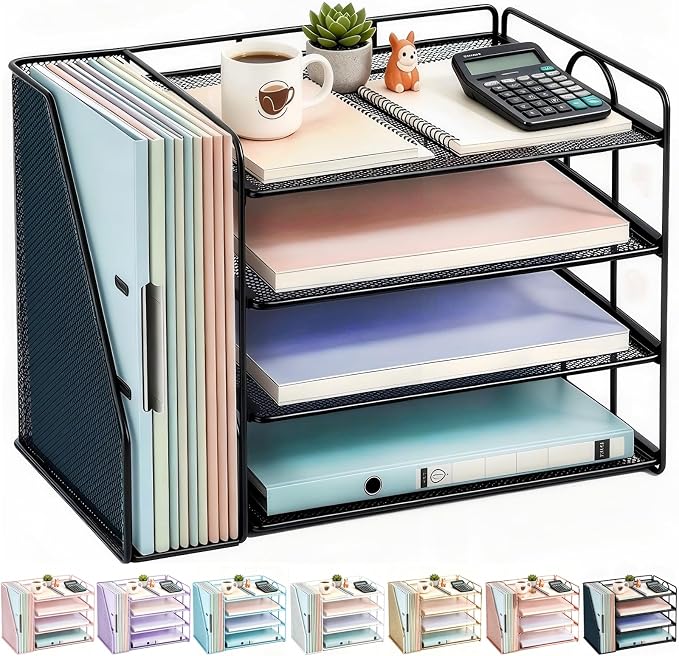 gianotter 4-Tier Paper Organizer With Magazine Holder | Desk Organizers and Accessories, File Organizer for Office Supplies Storag (Black, 4-Tier) by gianotter
