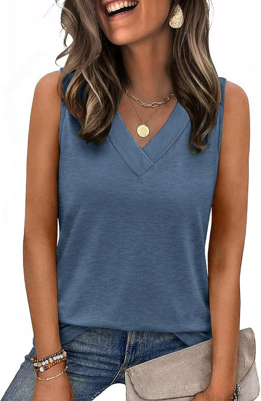 Zeagoo Tank Top for Women V Neck Loose Fit Sleeveless Summer Tops Business Casual Outfits Dressy Blouses Shirts by Zeagoo
