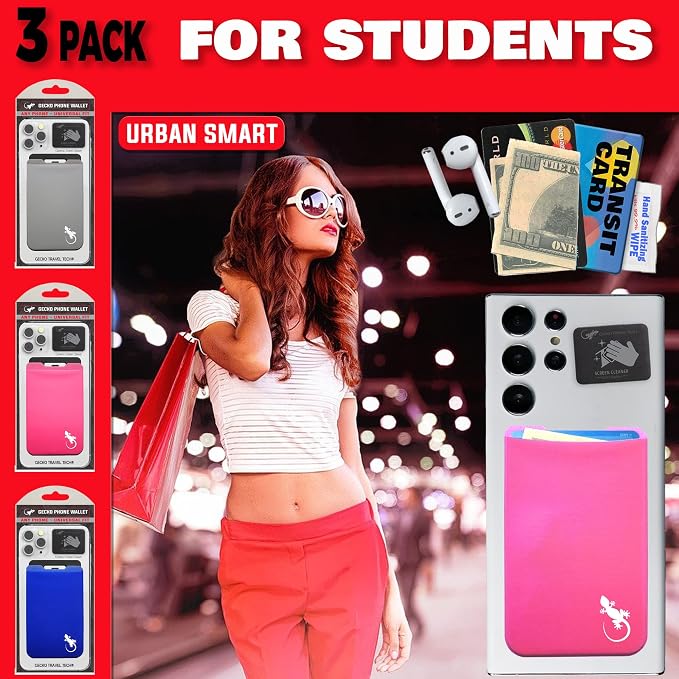 Phone Wallet - Adhesive Card Holder - Cell Phone Pouch - Stick on Lycra Pocket by Gecko - Carry Credit Cards and Cash - Image 7