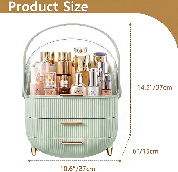 NestOrganix Makeup Organizer Skincare Organizers With Drawers | Cosmetic Display Cases with Transparent Cover, Skincare Organizers for Bathroom Countertop, Bedroom Vanity Desk, Green - Image 3