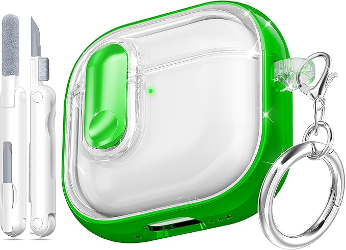 for AirPods 4th Generation Case 2024 with Bright Plated Bezel and Switches, Military-Grade Shockproof Transparent Anti-Yellowing for AirPods 4 Cover, Green by MHYALUDO