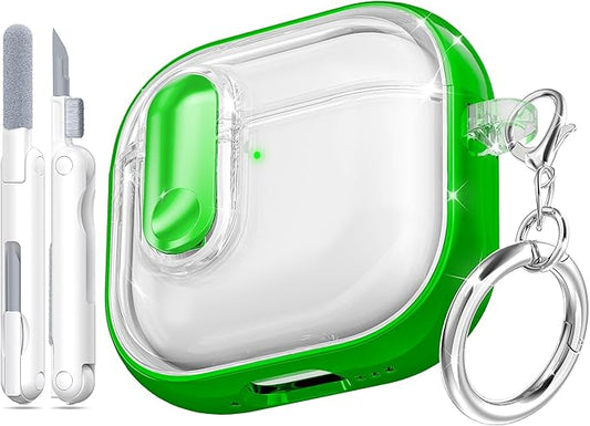 for AirPods 4th Generation Case 2024 with Bright Plated Bezel and Switches, Military-Grade Shockproof Transparent Anti-Yellowing for AirPods 4 Cover, Green by MHYALUDO