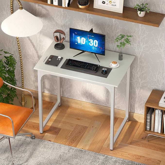 PayLessHere | 32 Inch Computer Desk | White | Office Desk with Metal Frame, Adjustable Feet | Water-Resistant, Scratchproof Surface | Sturdy Writing Table for Home Office or Study | Pack of 1 - Image 2