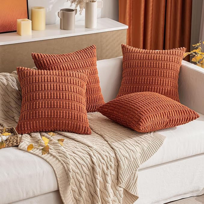MIULEE Fall Pack of 2 Dark Rust Corduroy Decorative Euro Sham Pillow Covers 22x22 Inch Soft Boho Striped Throw Pillow Covers Modern Farmhouse Home Decor for Sofa Living Room Couch Bed - Image 7