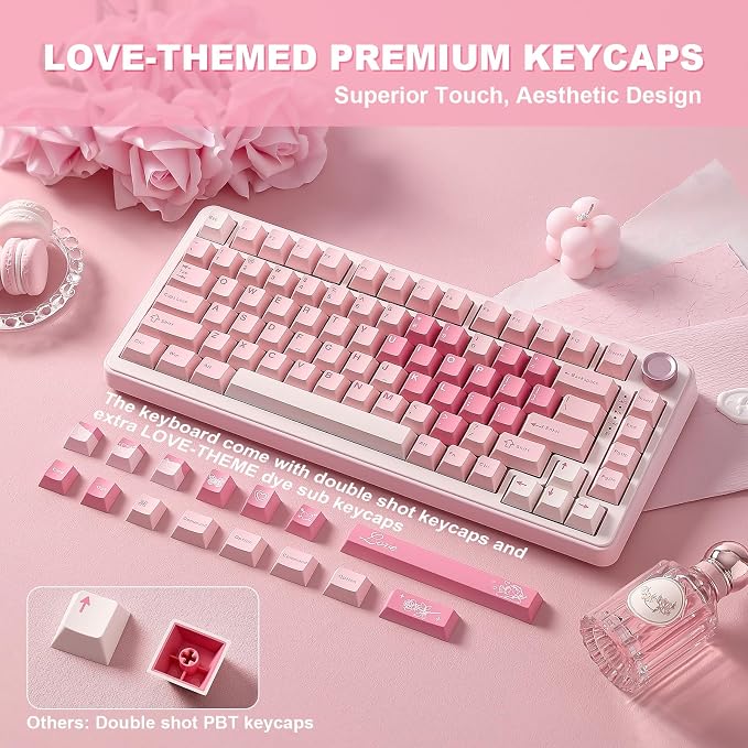 YUNZII B75 PRO 75% Wireless Mechanical Keyboard (Pink,MilkV2) | Hot Swap Keyboard with Knob, Gasket Mount, Creamy Pre-lubed Switch for Smooth Typing, BT/USB-C/2.4G, for Gaming - Image 7