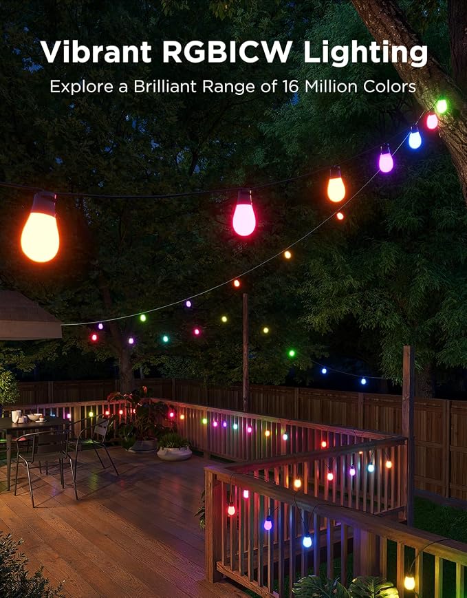 Govee S14 Bulb Outdoor String Lights 2, 48ft RGBICWW, 15 LED Bulbs, IP66 | Patio Lights with 111 Scene Modes for Patio, Backyard, Garden, Compatible with Alexa, Google, Matter, APP Control - Image 2