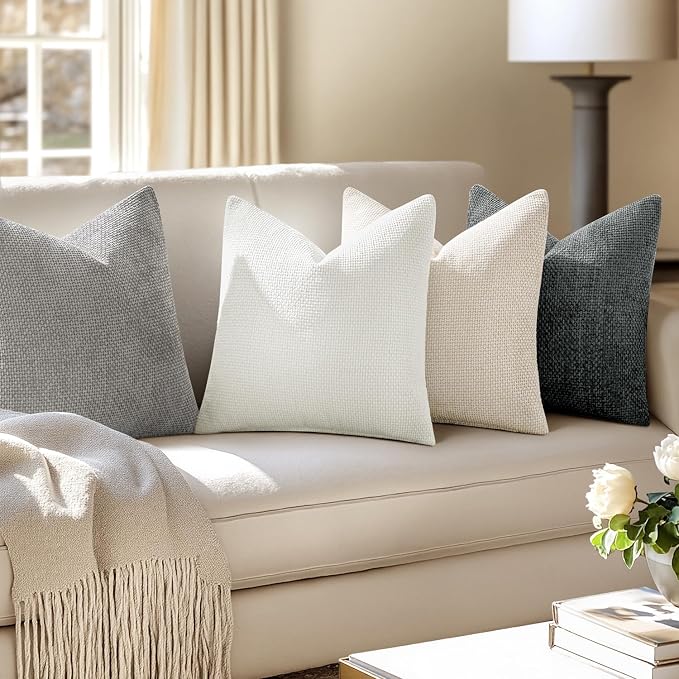 MIULEE Pack of 4 Couch Throw Pillow Covers 20x20 Inch Gray Soft Decorative Chenille Pillow Covers Farmhouse Accent Cushion Covers for Boho Home Decor Sofa Bedroom Living Room - Image 5
