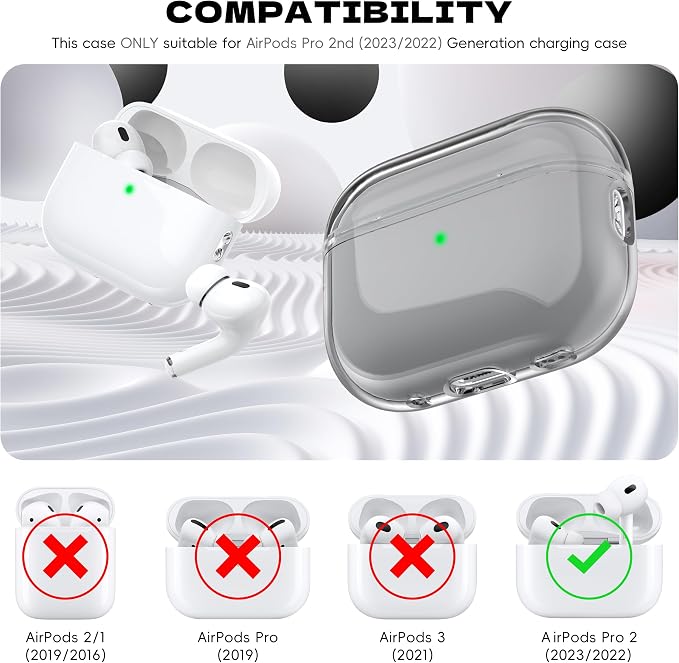 for Airpods Pro 2nd/1st Generation Case Cover, Compatible with Airpods Pro Case 2nd Gen USB C Charging Port, Clear Soft Transparent Military Grade Shockproof Case, Clear Black - Image 5
