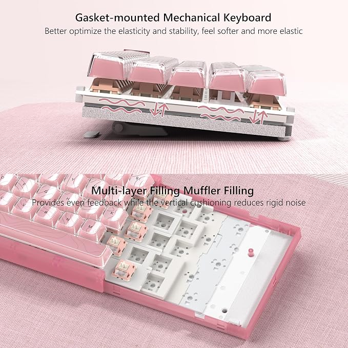 Womier 60% Percent Keyboard Pink Mechanical QMK/VIA Gaming Keyboard | Creamy Keyboard Topographic, Hot Swappable Gasket Mount RGB Wired Key board & Translucent Keycaps (VK66 PRO) - Image 4