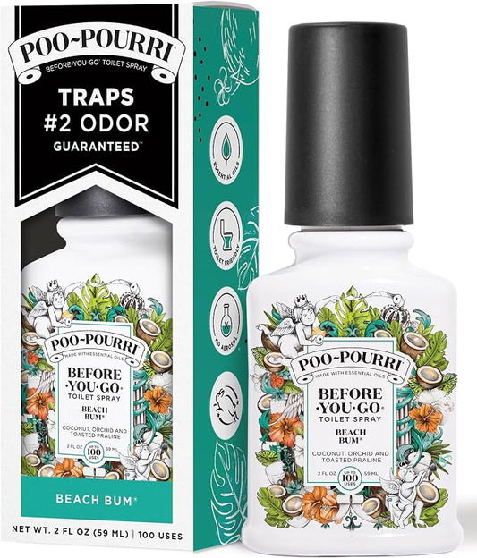 Poo-Pourri Before-You-Go Toilet Spray, Beach Bum, 2 Fl Oz, Up to 100 Uses, Bathroom Odor Deodorizer with Essential Oils for Home or Work, Travel Essentials, TSA Approved Size, Coconut, Orchid Scent by Unknown
