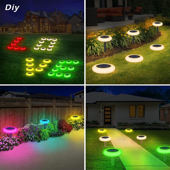 intelamp Solar Pathway Lights Outdoor, 2 Pack 9 Color Changing with Remote Control, Dusk to Dawn Solar Powered Waterproof LED Ground Lighting for House Outside Lawn Garden Yard Patio - Image 5