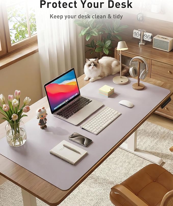 Aothia Faux Leather Desk Mat - Large Mouse Pad, Non-Slip PU Leather Blotter, Waterproof Writing Surface for Office and Home (Smoky Lavender, 40" x 24") - Image 8
