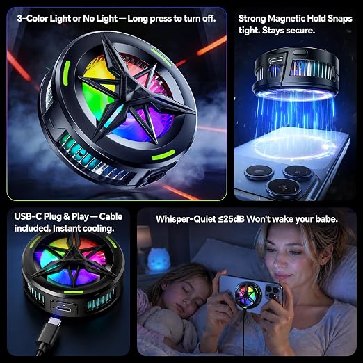 2-in-1 Magnetic & Clip-On USB Phone Cooler for Gaming, Semiconductor Cell Phone Cooling Fan Radiator for iPhone/Android/iPad/Tablet – Ideal for Gaming, Video Calls, Live Broadcasting, and Vlog - Image 5