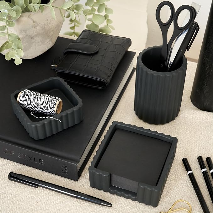 Aesthetic Desk Organizer Set of 3 For Your Office - Sturdy Concrete Desktop Accessories For Women Enhance Any Office Decor - Set incl. Pen Holder, Paperclip Storage & Sticky Note Holder for Teacher - Image 7