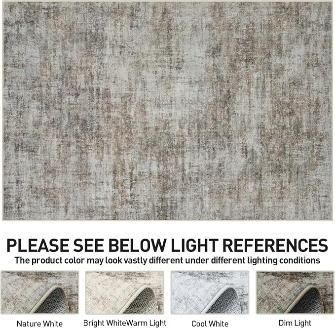 4x6 Area Rugs Washable Rug: Modern Abstract Living Room Rug Soft Anti-Skid Thin Carpet Indoor Floor Non-Shedding Carpets for Bedroom Dining Room Farmhouse Nursery Home Office Brown Black - Image 6