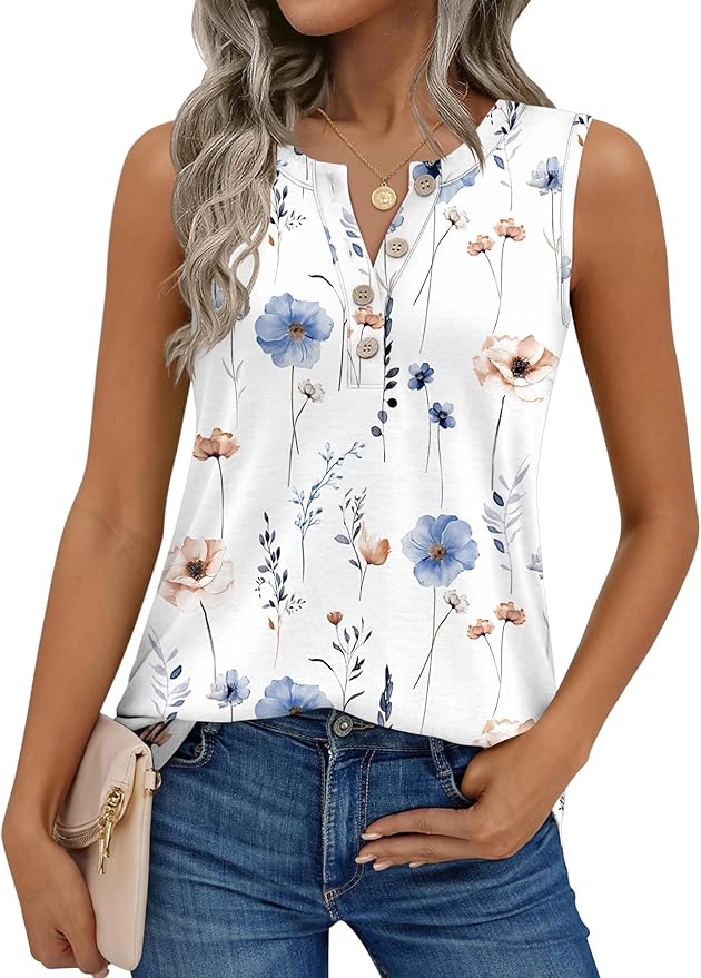 Zeagoo Womens Tank Tops Summer Sleeveless Tops Loose Button Henley Shirts Crew Neck Dress Casual 2026 Clothes - Image 6