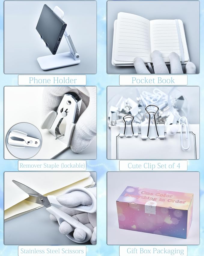 LXEVIHK 20Pcs White Desk Organizers and Accessories With Mesh Desk Organizer and 360°Rotating Pen Holder and a Lot of Office White Office Supplies Beautifully Presented in a Gift Box - Image 4