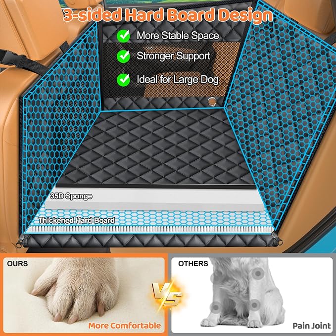 URPOWER Hard Bottom Dog Car Seat for Pets Waterproof Seat Cover Hammock with 3-Sided Hard Boards 600D Heavy Duty Scratch Proof Nonslip Durable Back Seat Covers for Cars, Trucks and SUVs - Image 3