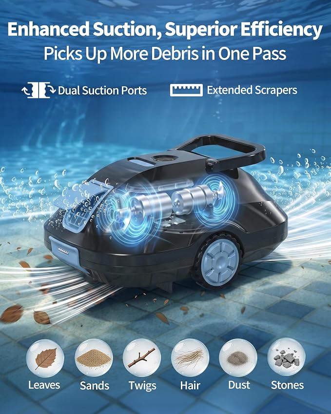 2026 Upgrade Robotic Pool Cleaner -Up to 250-Min Cordless Automatic Pool Vacuum Robot for Above Ground & Inground Pools -Powerful Suction Self-Parking for Swimming Pool up to2200 Sq. Ft Black - Image 2