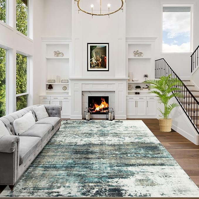 4x6 Area Rugs Washable Rug: Modern Abstract Living Room Rug Soft Anti-Skid Thin Carpet Indoor Floor Non-Shedding Carpets for Bedroom Dining Room Farmhouse Nursery Home Office - Green Multi by GENTDRIZZ