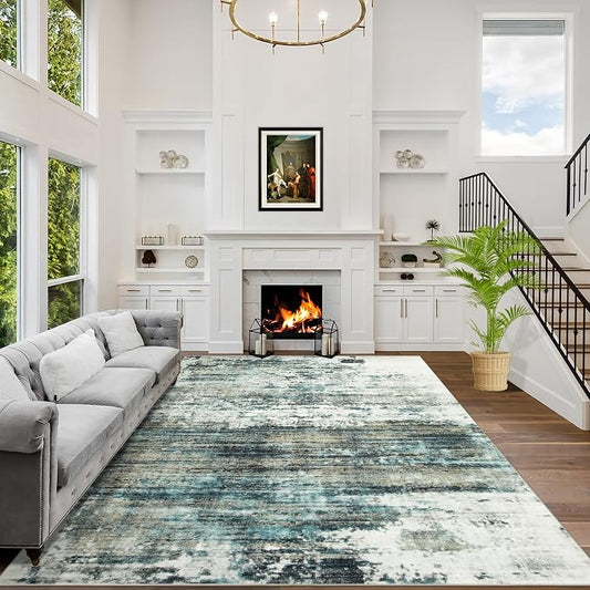 10x14 Area Rugs Washable Rug: Modern Abstract Living Room Rug Soft Anti-Skid Thin Carpet Indoor Floor Non-Shedding Carpets for Bedroom Dining Room Farmhouse Nursery Home Office Green Multi by GENTDRIZZ