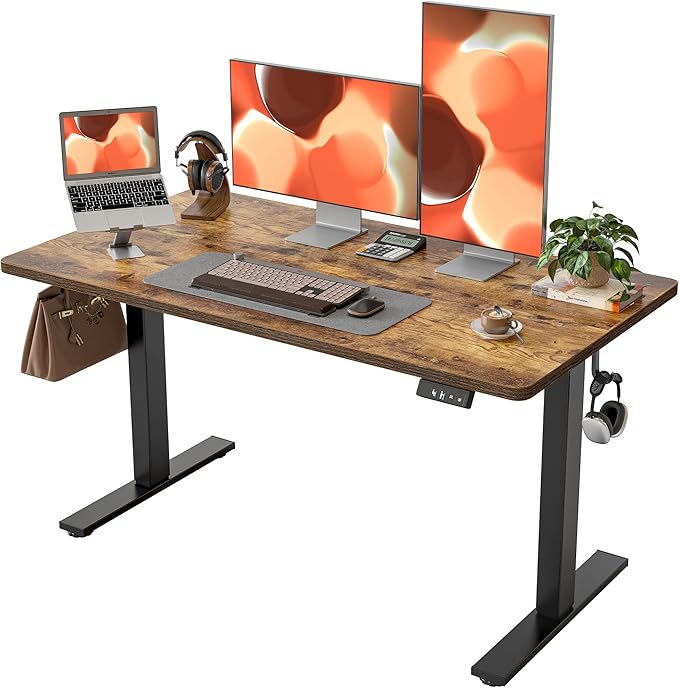 TIQLAB Standing Desk 47 x 24 inch, Electric Height Adjustable with Splice Board, Stand Up Desk, for Home Office, Black Frame/Rustic Brown Top by TIQLAB