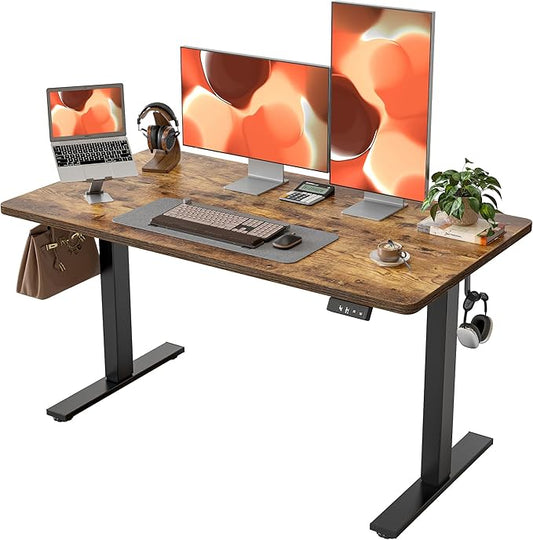 TIQLAB Standing Desk 47 x 24 inch, Electric Height Adjustable with Splice Board, Stand Up Desk, for Home Office, Black Frame/Rustic Brown Top by TIQLAB