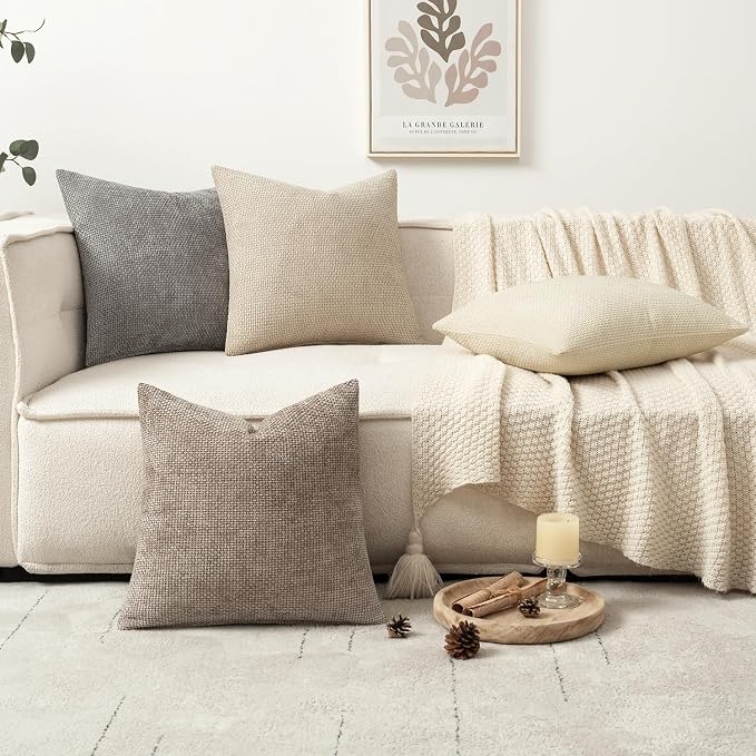 MIULEE Pack of 4 Couch Throw Pillow Covers 20x20 Inch Neutral Beige/Brown Soft Decorative Chenille Pillow Covers Farmhouse Accent Cushion Covers for Boho Spring Home Decor Sofa Bedroom Living Room - Image 5