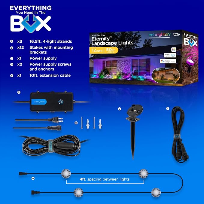 Enbrighten Vibe Eternity Garden Lights, 50ft, 12 RGBWIC LEDs, Waterproof, Uplights, Outdoor Landscape Lighting, Home Exterior Spotlight, Smart App, Works with Alexa, Google Home, 83790 - Image 6