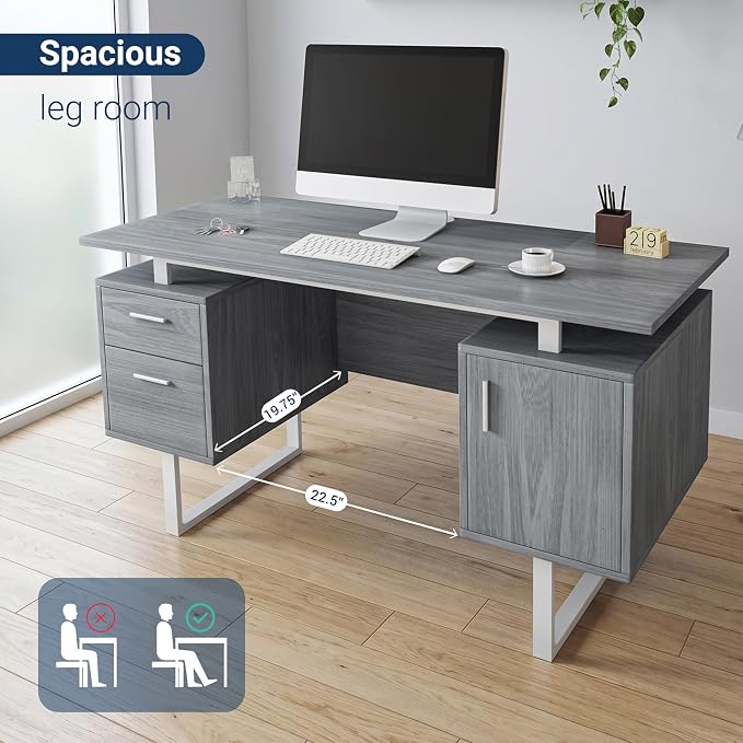 Techni Mobili Modern Office Desk with Storage, Gray - Image 6